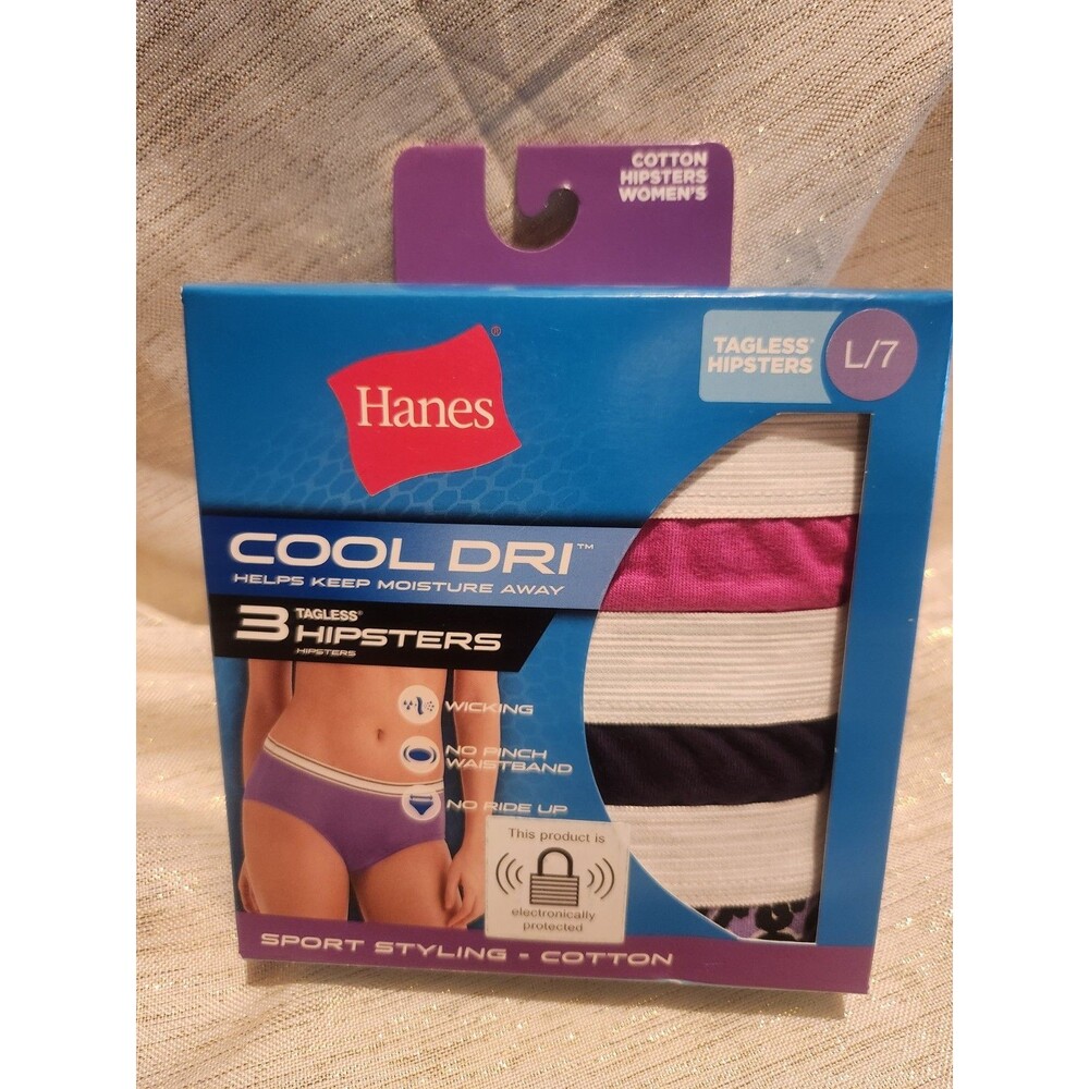 Hanes Cool Dri Women’s Tagless Hipsters 3 Pack Underwear Size L 7 NEW
